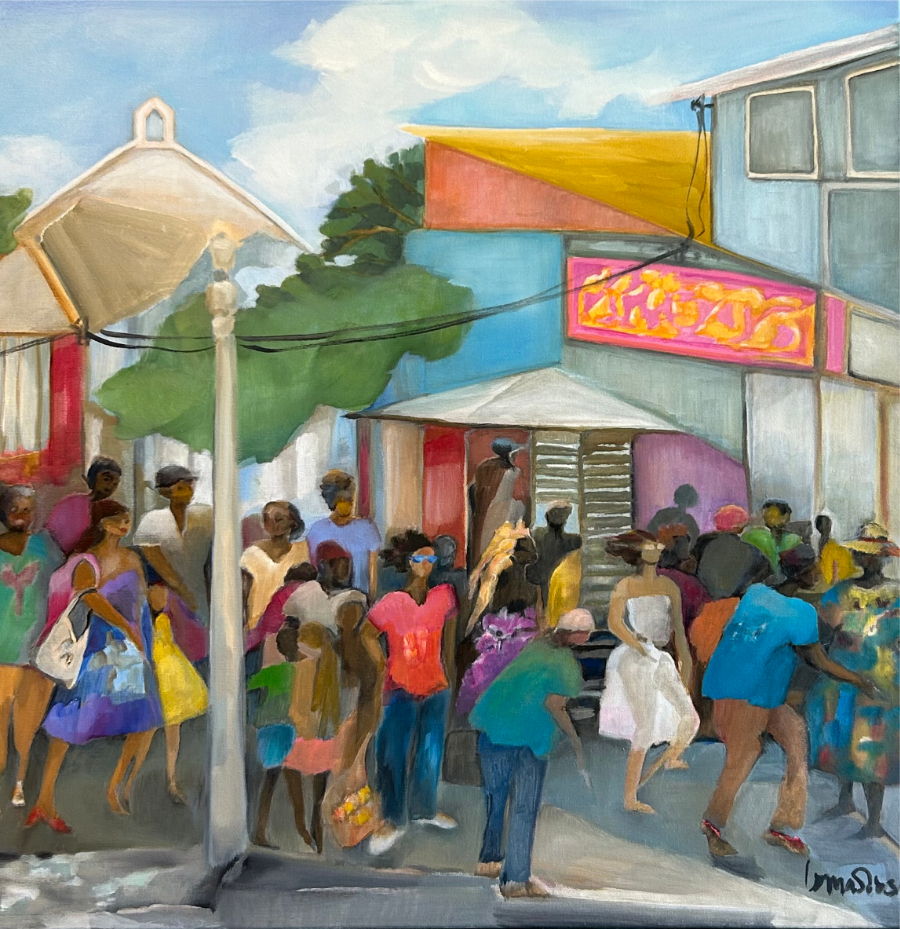 lornarose -barbados- Landscape Stories - Bridgetown Crossing 24x24
