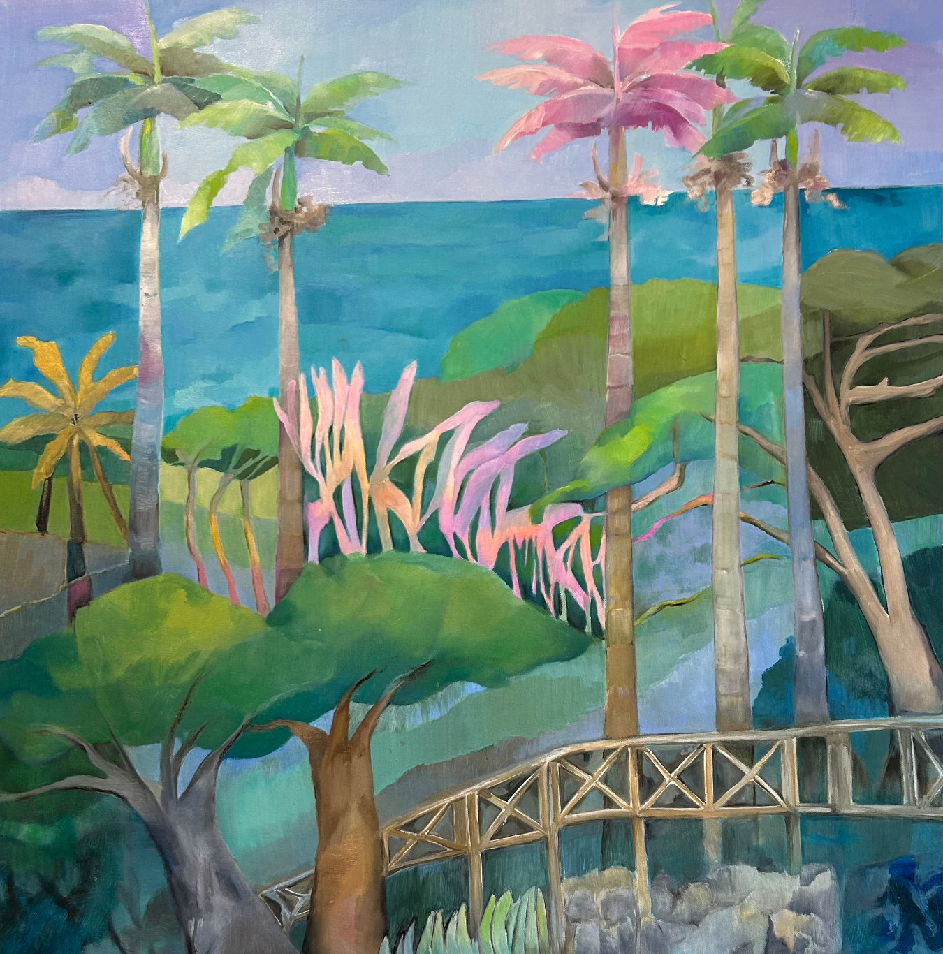 lornarose -barbados- Landscape Stories - Pink Palm 36x36